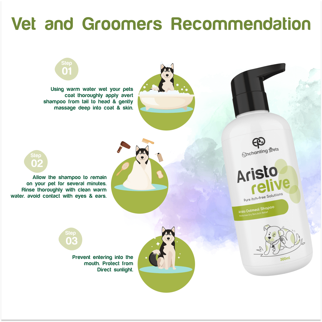 ENCHANTING PETS Aristo Relive Oatmeal Shampoo 300ml, with Paw Butter 15ml, Itch Relief Shampoo for Dogs, with Oatmeal & Tea Tree Extract, Natural Exfoliator, pH Balanced & Hypoallergenic