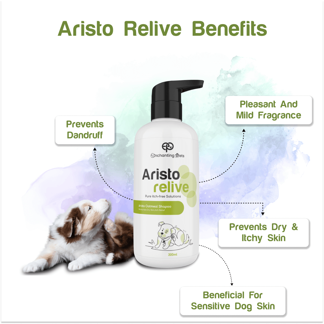 ENCHANTING PETS Aristo Relive Oatmeal Shampoo 300ml, with Paw Butter 15ml, Itch Relief Shampoo for Dogs, with Oatmeal & Tea Tree Extract, Natural Exfoliator, pH Balanced & Hypoallergenic